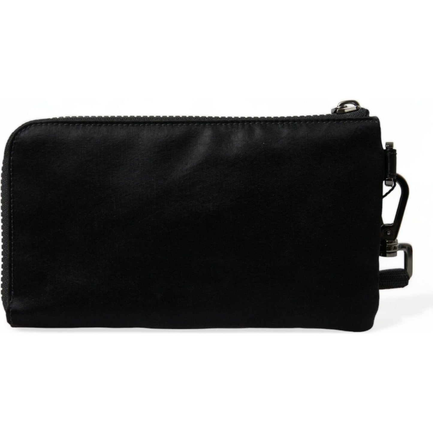 Dolce & Gabbana Elegant Black Nylon Leather Pouch with Silver Details Dolce & Gabbana Black