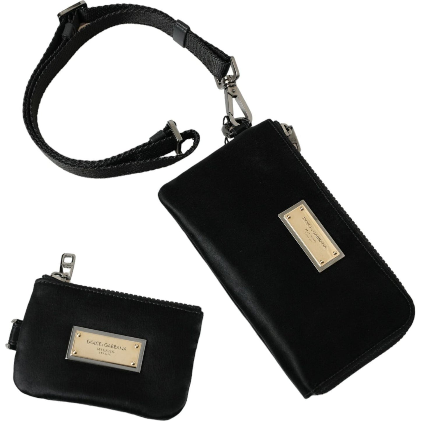 Dolce & Gabbana Elegant Black Nylon Leather Pouch with Silver Details Dolce & Gabbana Black