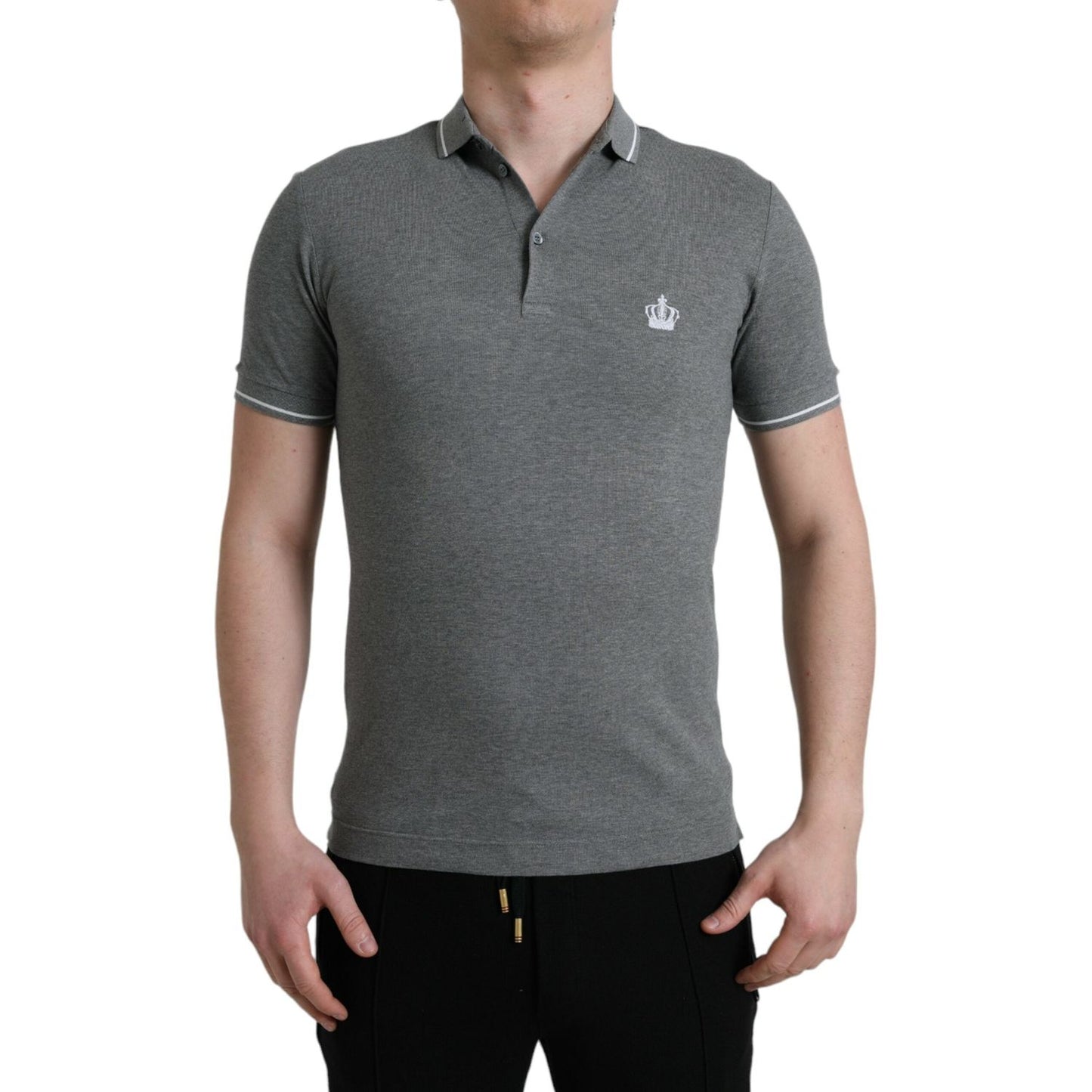 Dolce & Gabbana Elegant Grey Cotton Polo T-Shirt Dolce & Gabbana Dim Gray