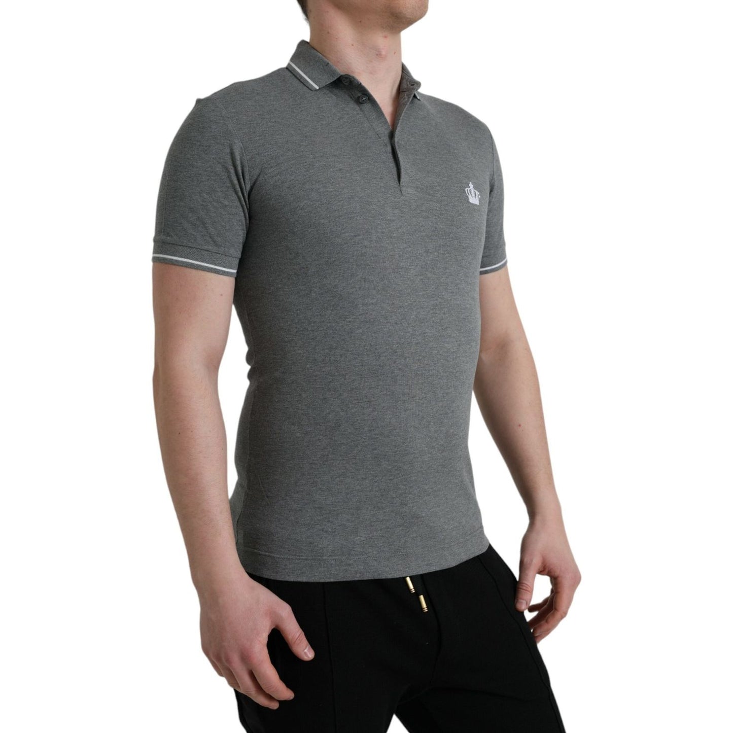 Dolce & Gabbana Elegant Grey Cotton Polo T-Shirt Dolce & Gabbana Dim Gray