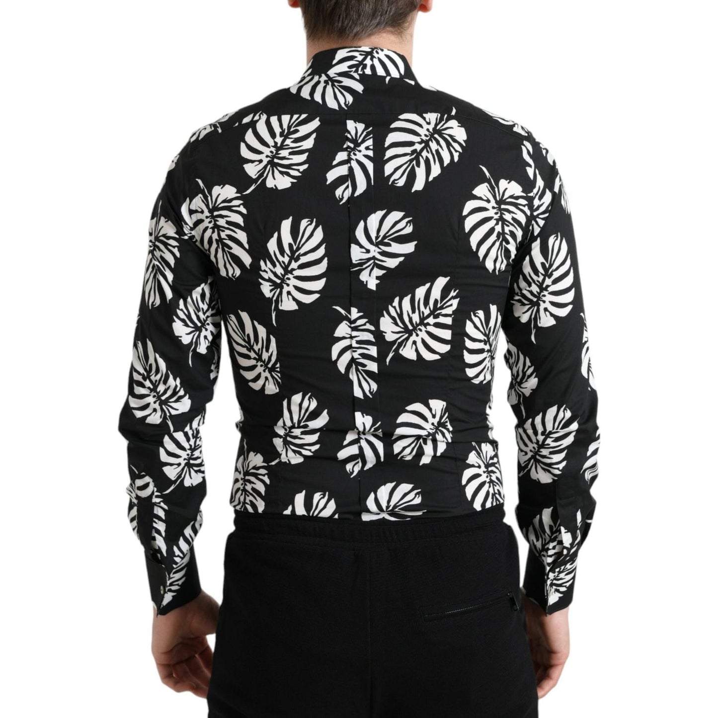 Dolce & Gabbana Elegant Leaf Print Slim Fit Dress Shirt Dolce & Gabbana Light Gray