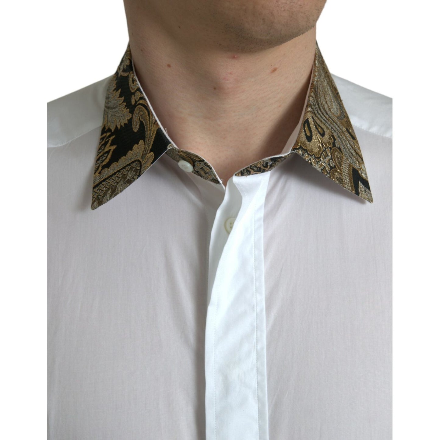 Dolce & Gabbana Elegant Gold Detail Dress Shirt Dolce & Gabbana Gray