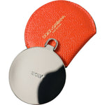 Dolce & Gabbana Orange Calfskin Leather Round Logo Hand Mirror Holder SMY101348