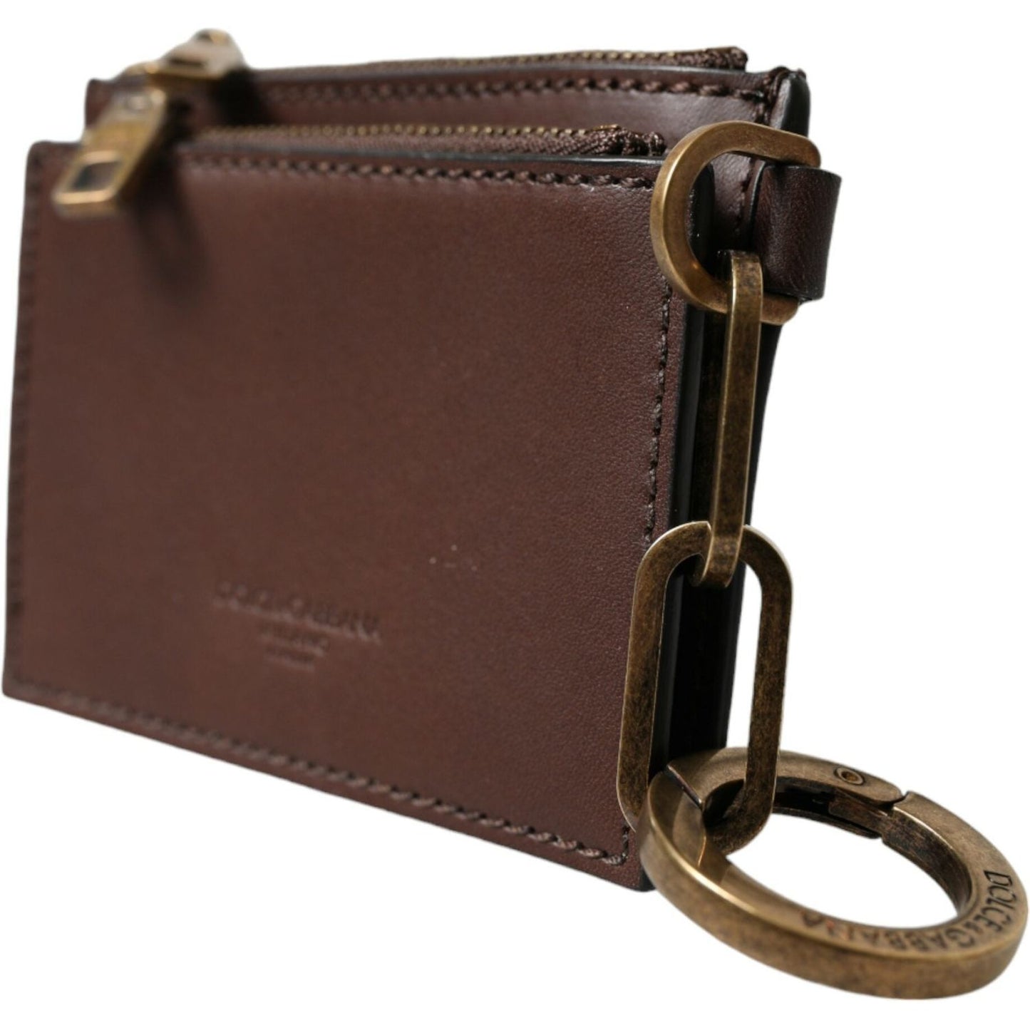 Dolce & Gabbana Brown Leather Zip Logo Keyring Coin Purse Keyring Wallet Dolce & Gabbana Dark Slate Gray
