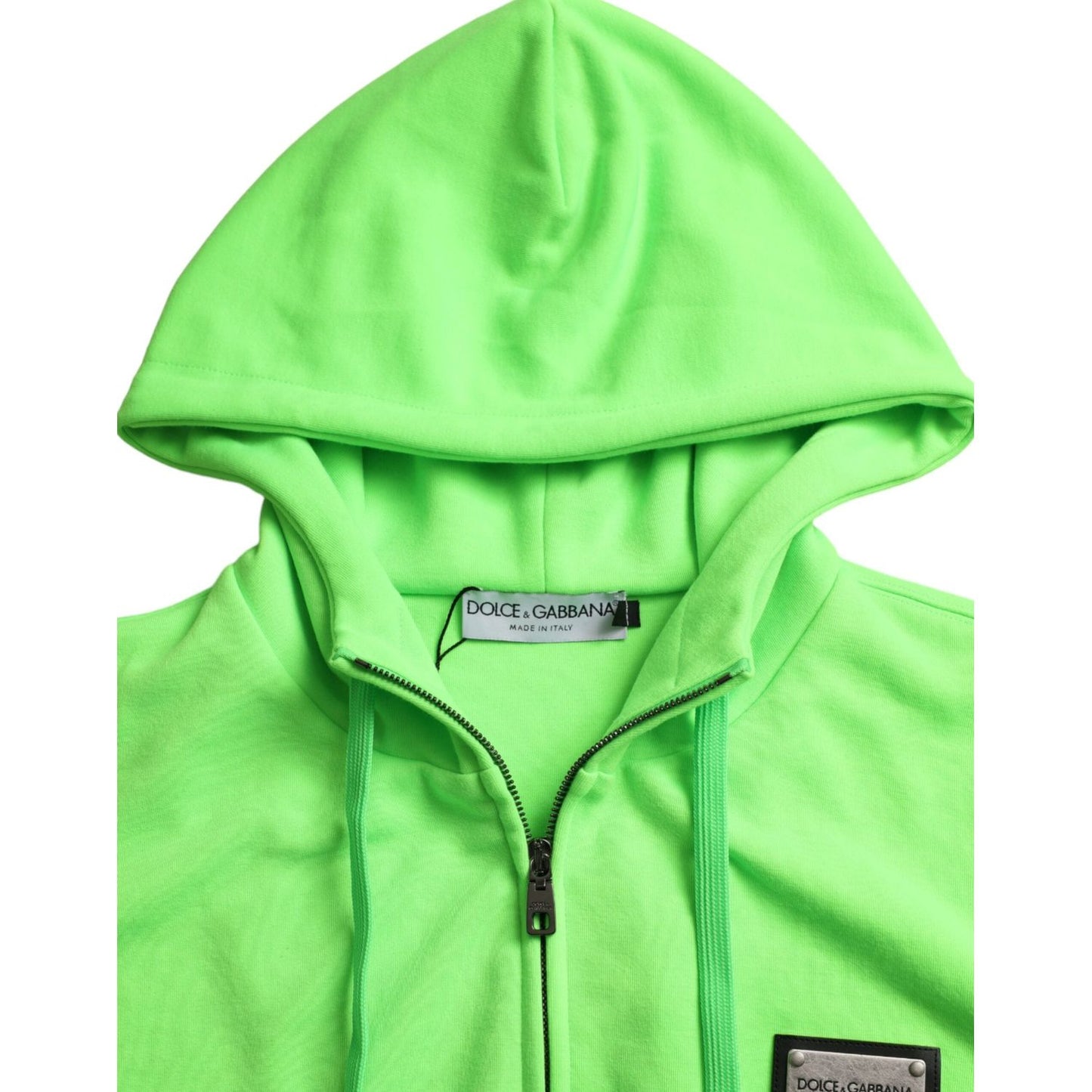 Dolce & Gabbana Neon Green Hooded Full Zip Top Sweater Dolce & Gabbana Light Green