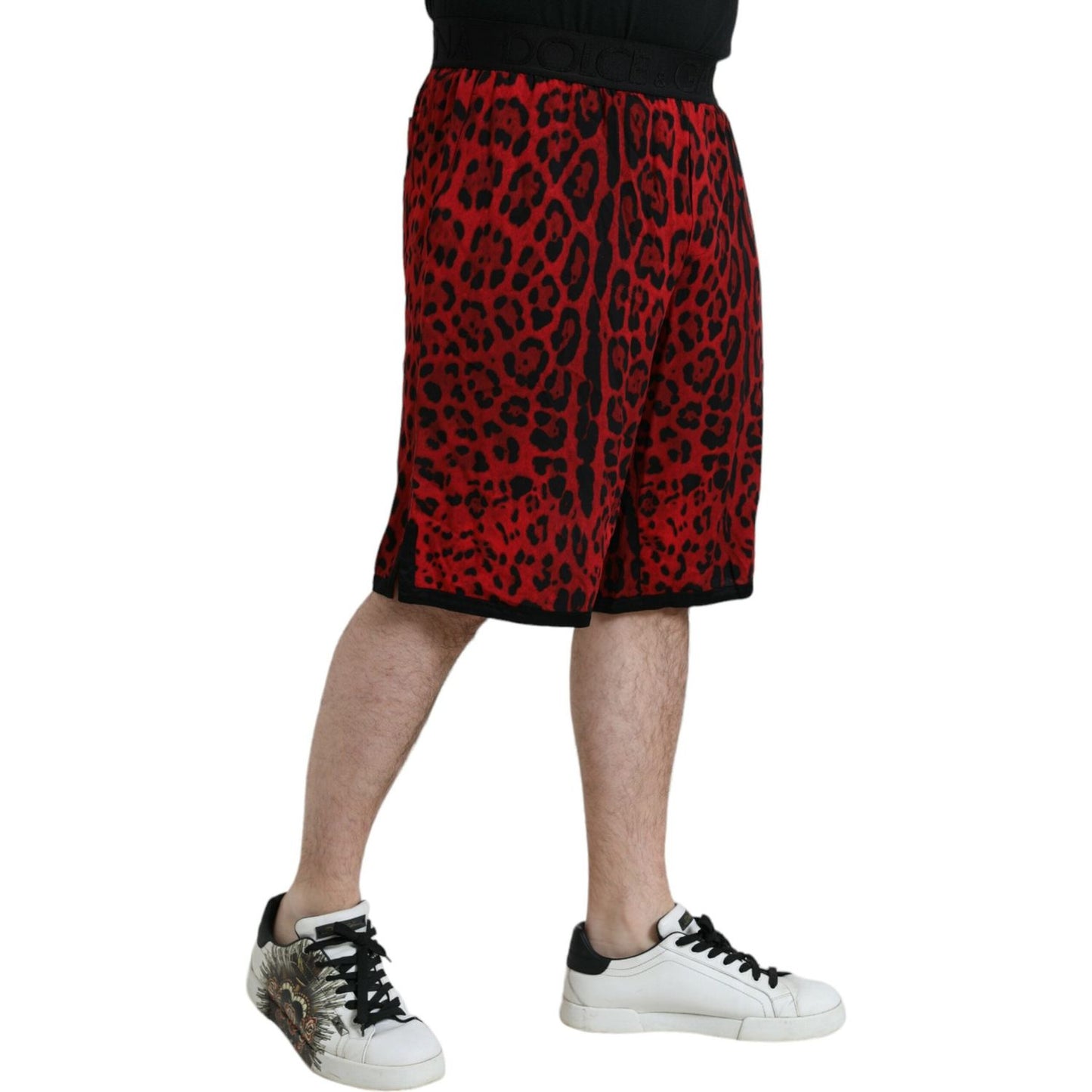 Dolce & Gabbana Red Leopard Print Viscose Bermuda Shorts Dolce & Gabbana Black