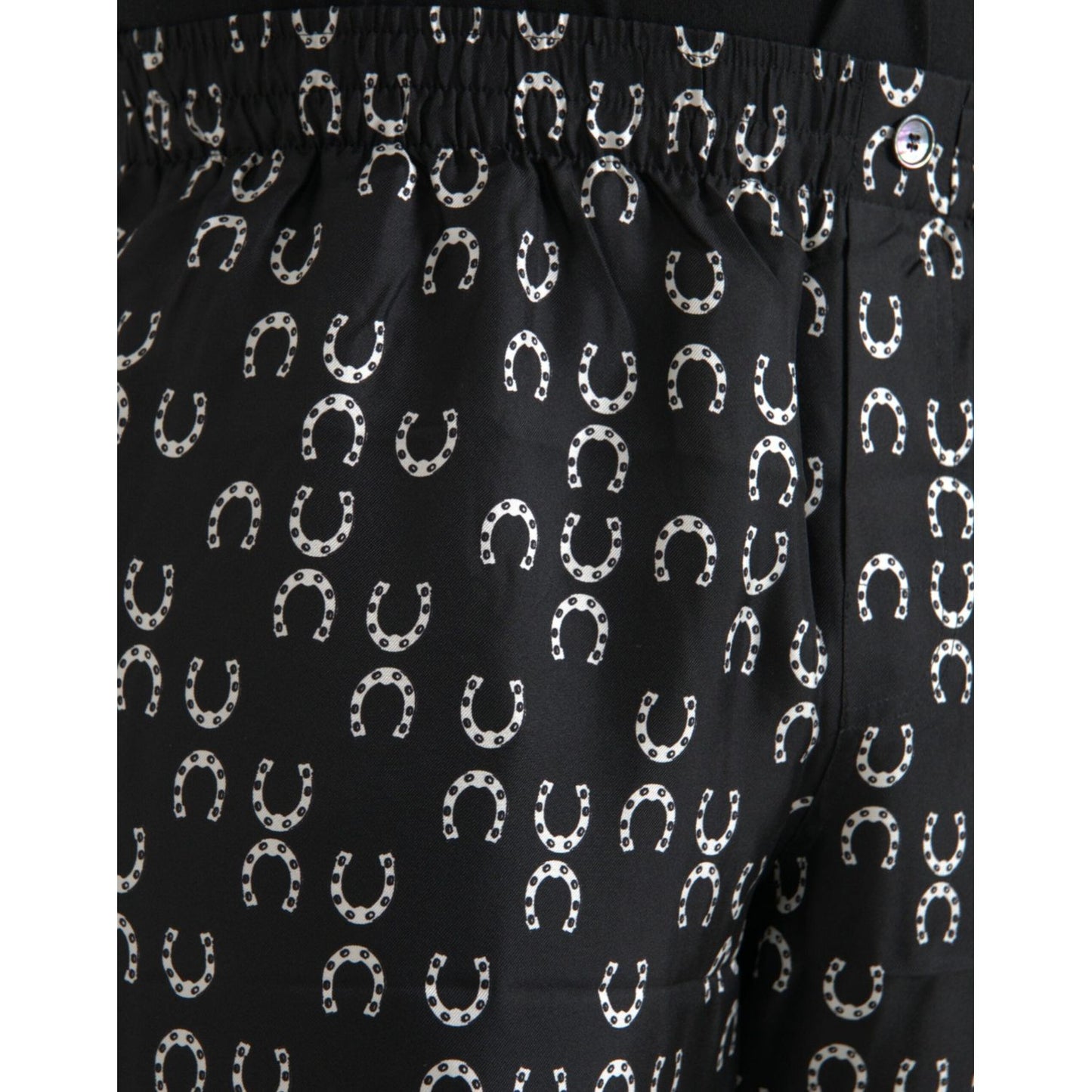 Dolce & Gabbana Black Horseshoe Print Silk Pants Dolce & Gabbana Black