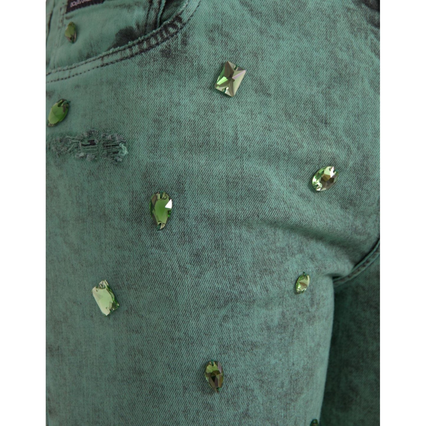 Dolce & Gabbana Green Crystals Cotton Stretch Slim Jeans Dolce & Gabbana Dim Gray