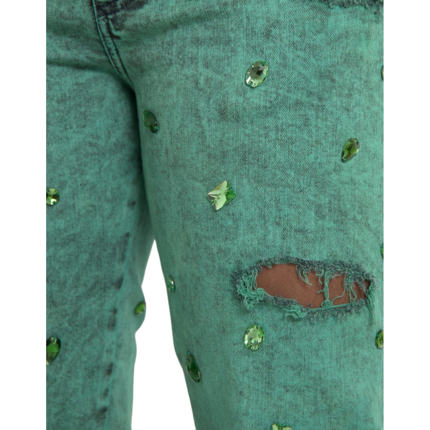 Dolce & Gabbana Green Crystals Cotton Stretch Slim Jeans Dolce & Gabbana Dim Gray