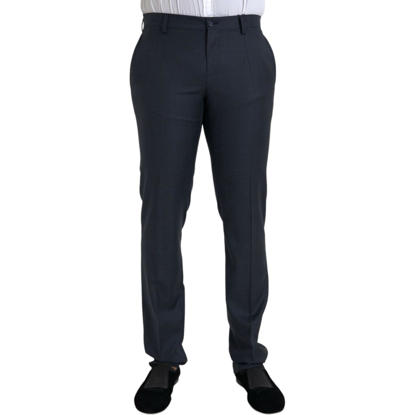 Dolce & Gabbana Blue Wool Men Skinny Dress Pants Dolce & Gabbana Dark Slate Gray