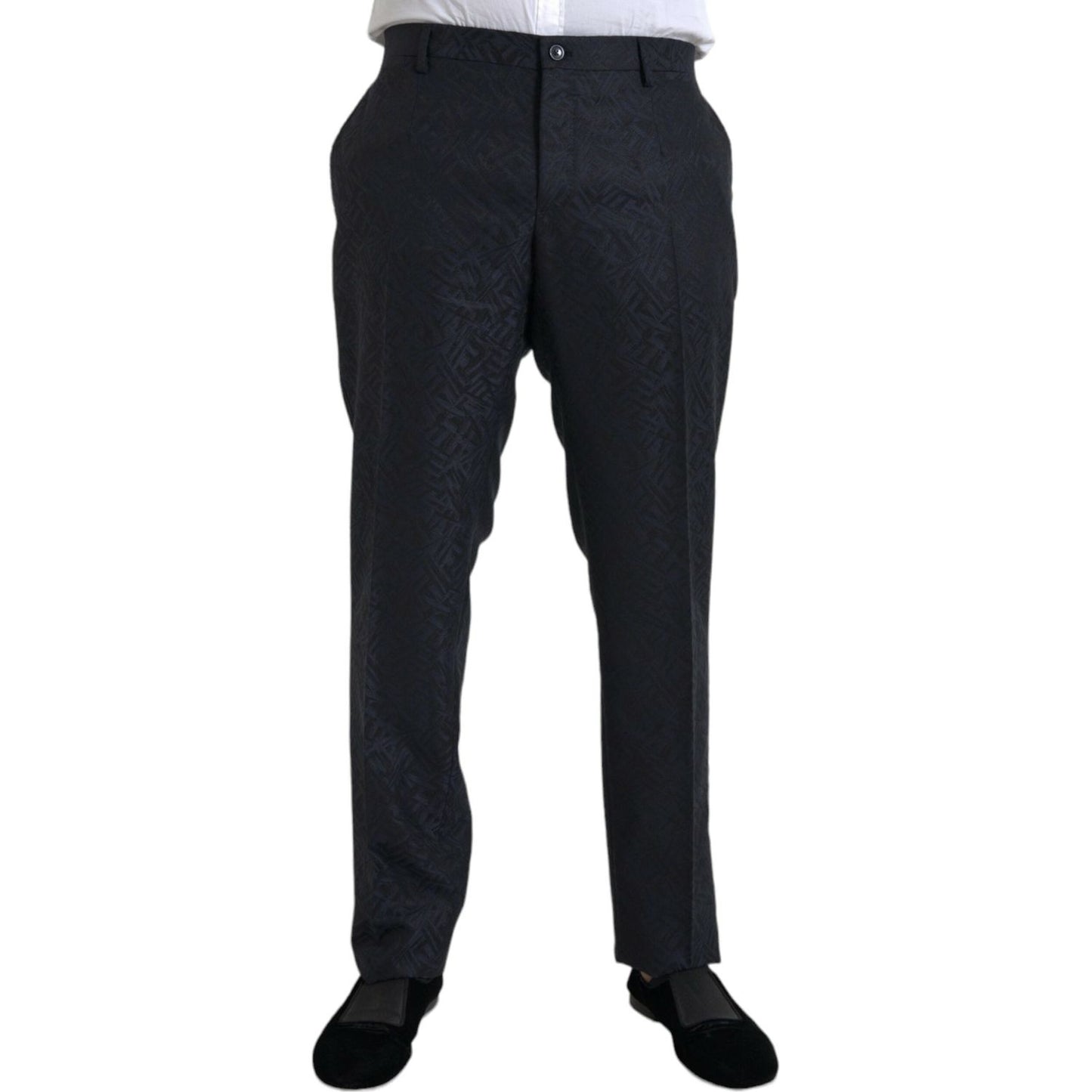 Dolce & Gabbana Blue Brocade Wool Skinny Men Dress Pants Dolce & Gabbana Black