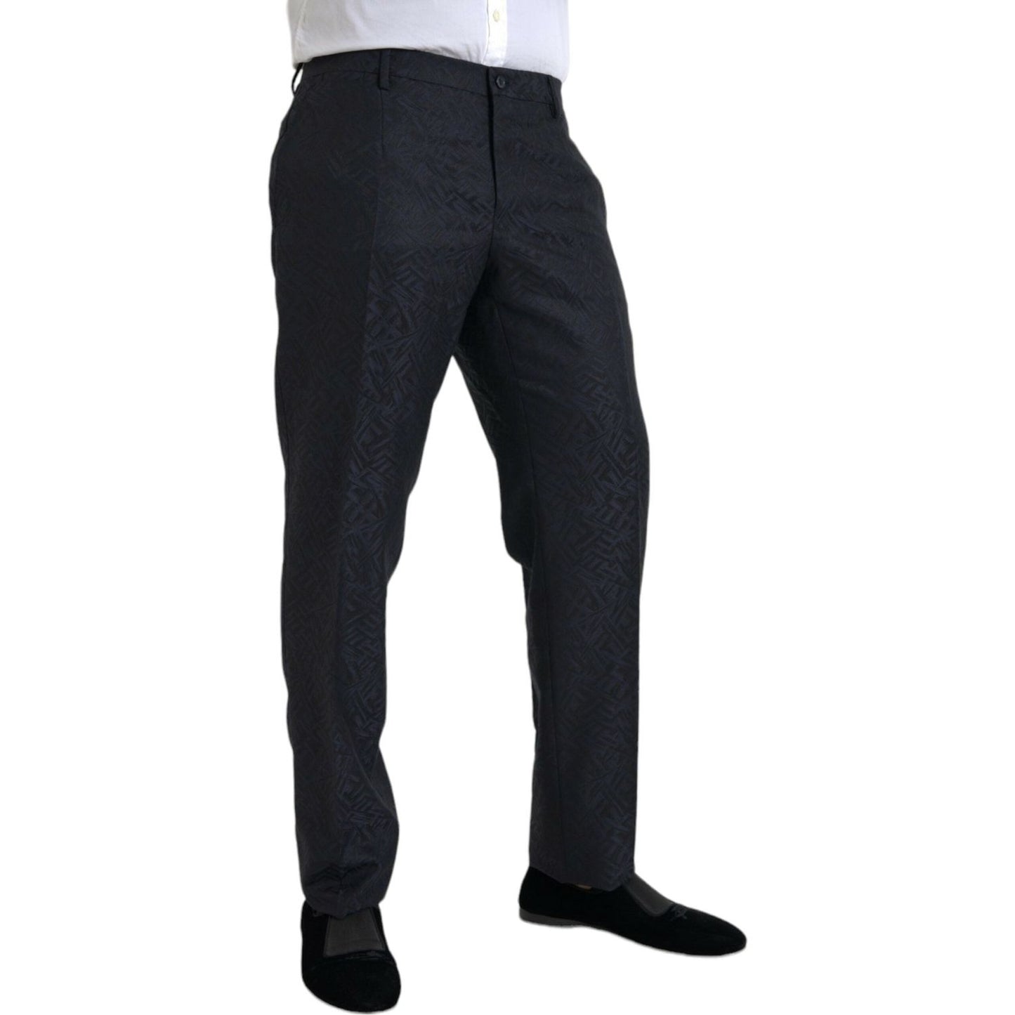 Dolce & Gabbana Blue Brocade Wool Skinny Men Dress Pants Dolce & Gabbana Black