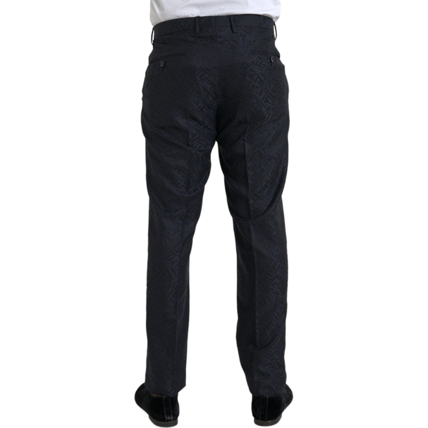 Dolce & Gabbana Blue Brocade Wool Skinny Men Dress Pants Dolce & Gabbana Black