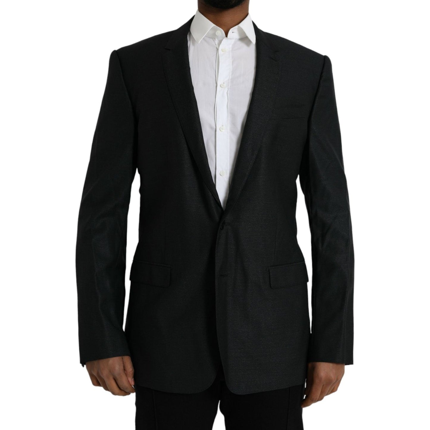 Dolce & Gabbana Black Wool Notch SingleBreasted Coat Blazer Dolce & Gabbana Black