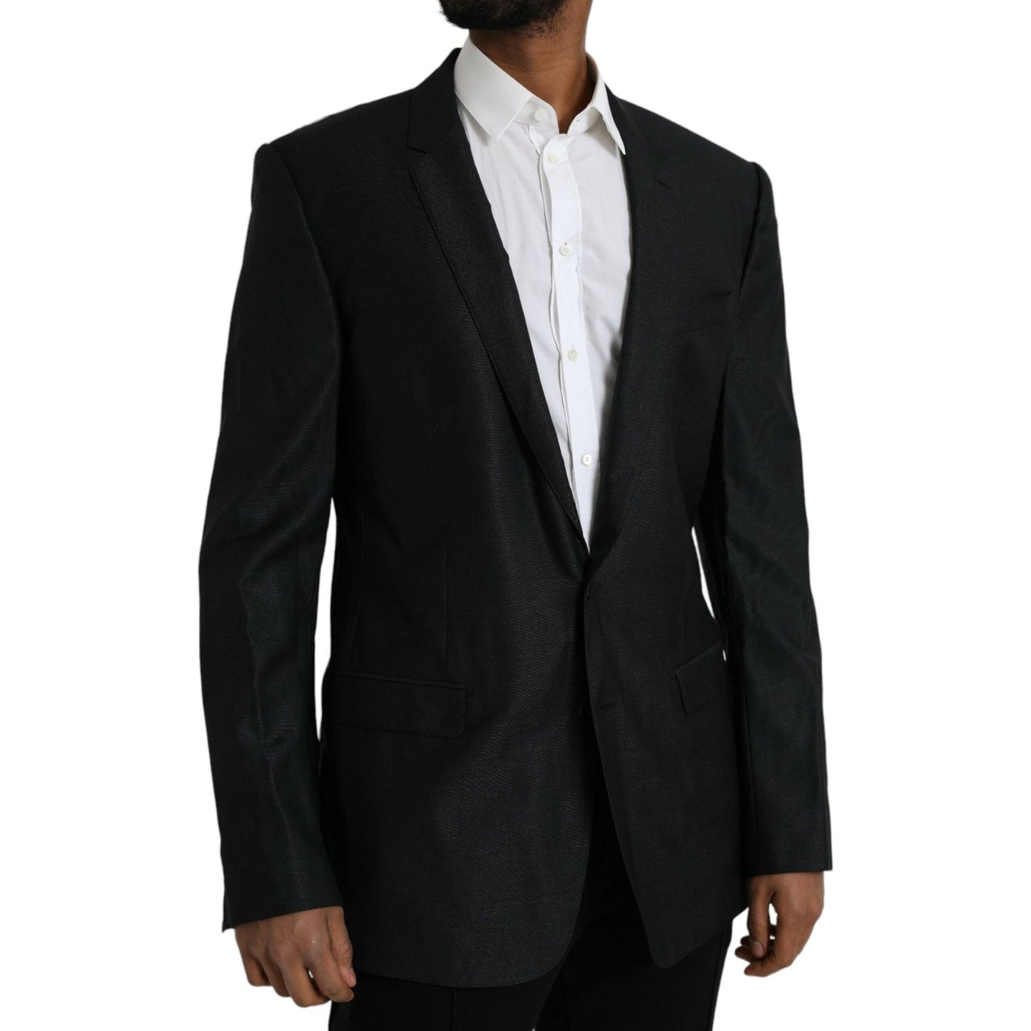Dolce & Gabbana Black Wool Notch SingleBreasted Coat Blazer Dolce & Gabbana Black