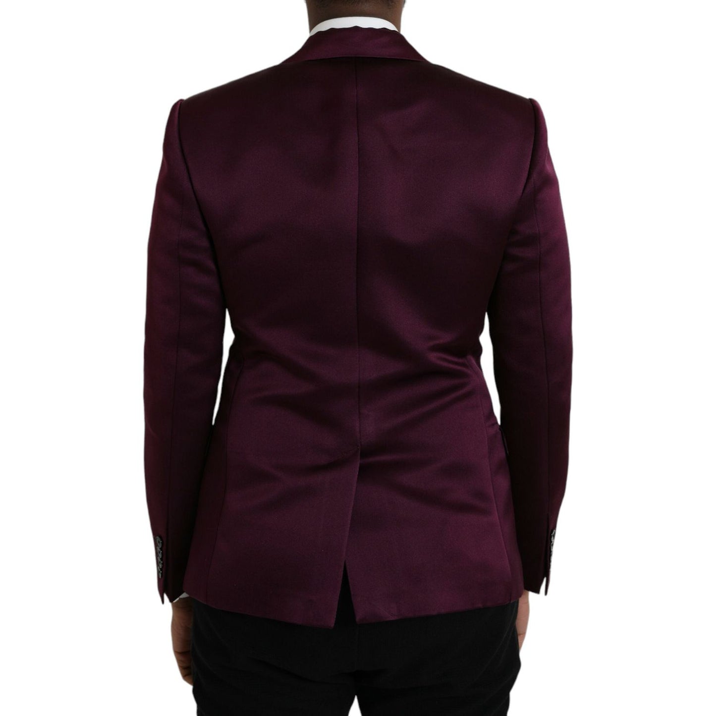Dolce & Gabbana Maroon Silk Single Breasted Coat Blazer Dolce & Gabbana Black
