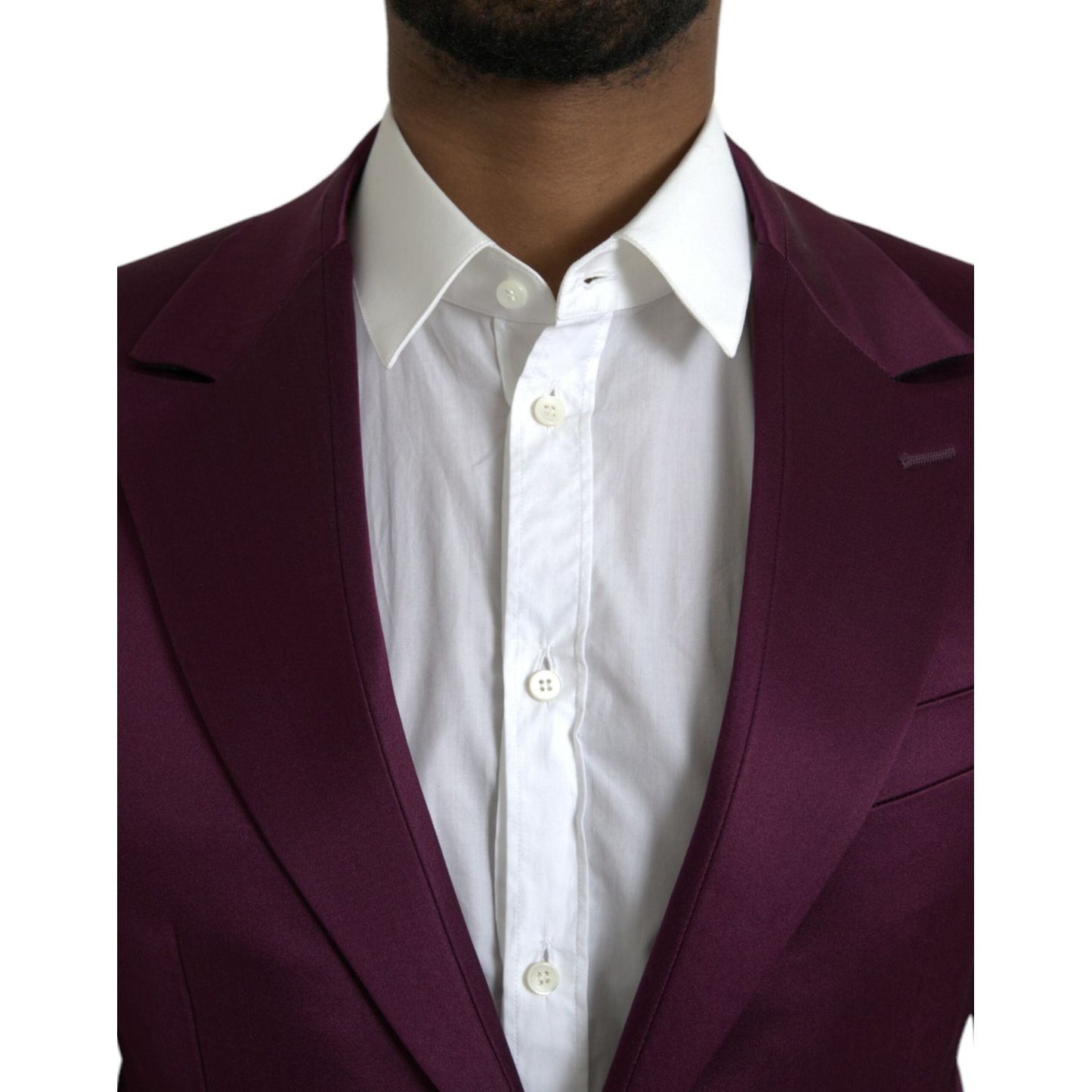 Dolce & Gabbana Maroon Silk Single Breasted Coat Blazer Dolce & Gabbana Light Gray