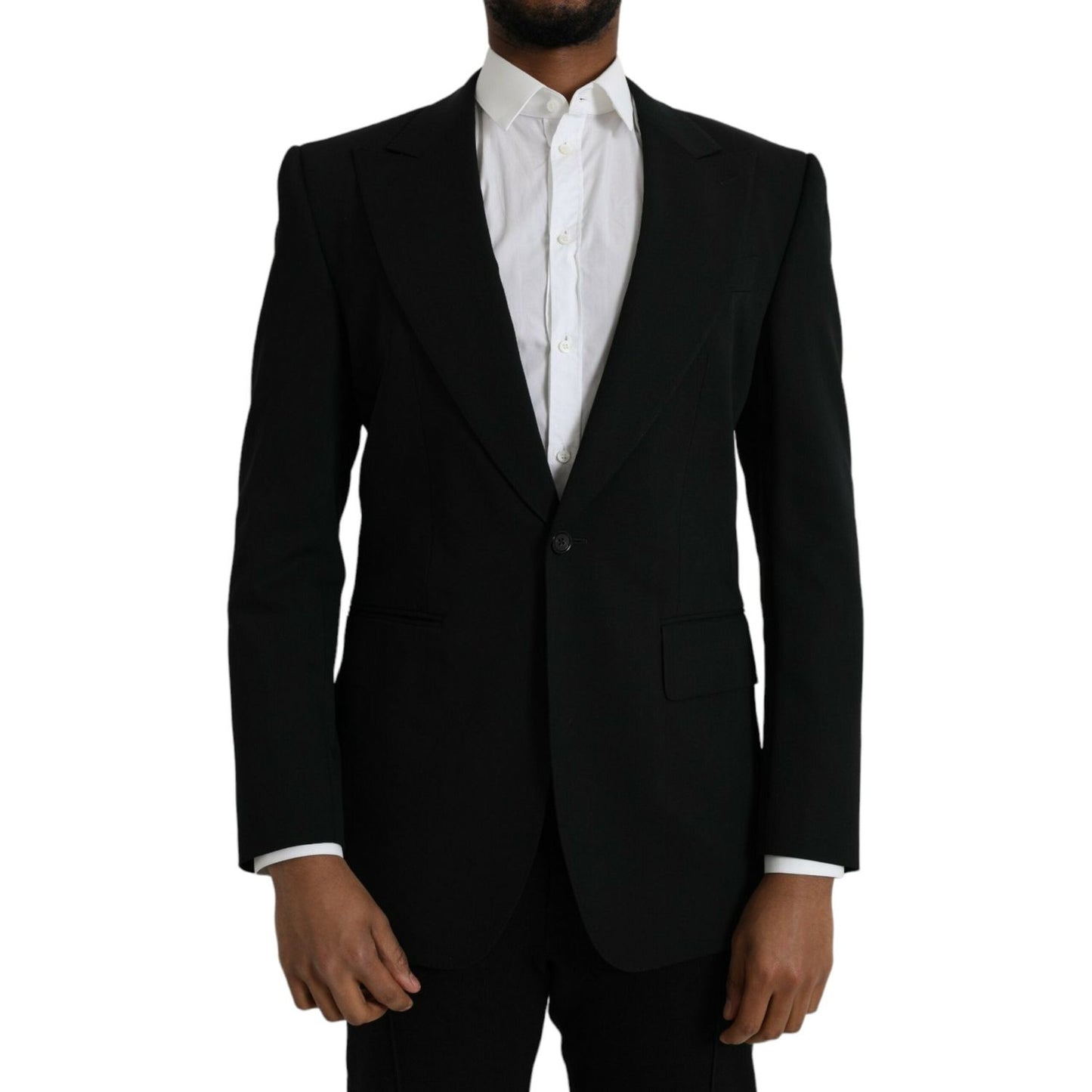 Dolce & Gabbana Black Wool Peak Single Breasted Coat Blazer Dolce & Gabbana Black