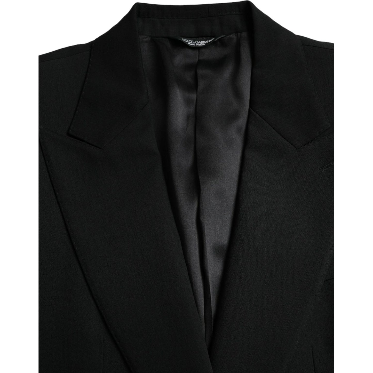 Dolce & Gabbana Black Wool Peak Single Breasted Coat Blazer Dolce & Gabbana Black