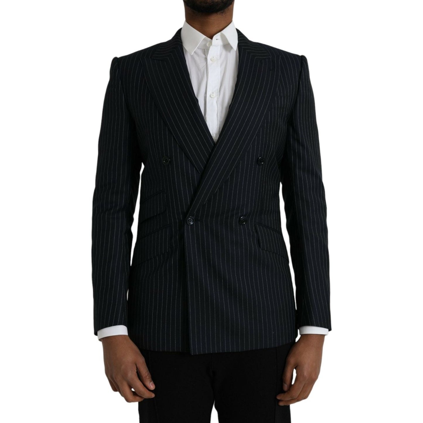 Dolce & Gabbana Black Stripe SICILIA Double Breasted Coat Blazer Dolce & Gabbana Black