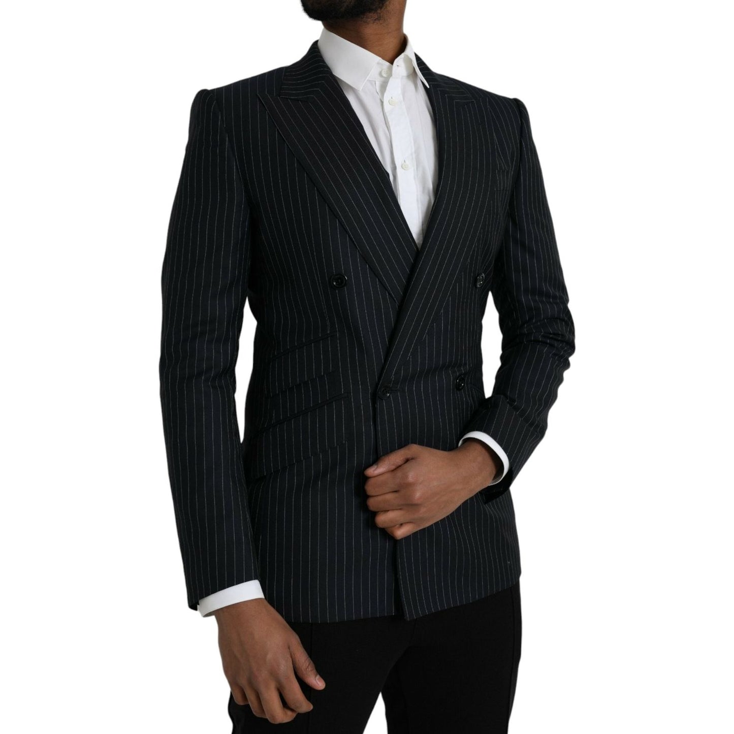 Dolce & Gabbana Black Stripe SICILIA Double Breasted Coat Blazer Dolce & Gabbana Black