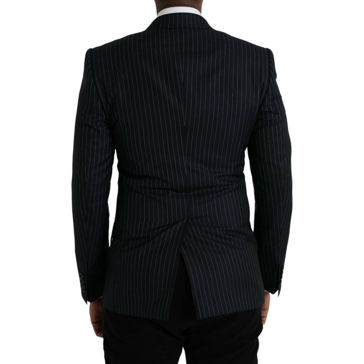 Dolce & Gabbana Black Stripe SICILIA Double Breasted Coat Blazer Dolce & Gabbana Black