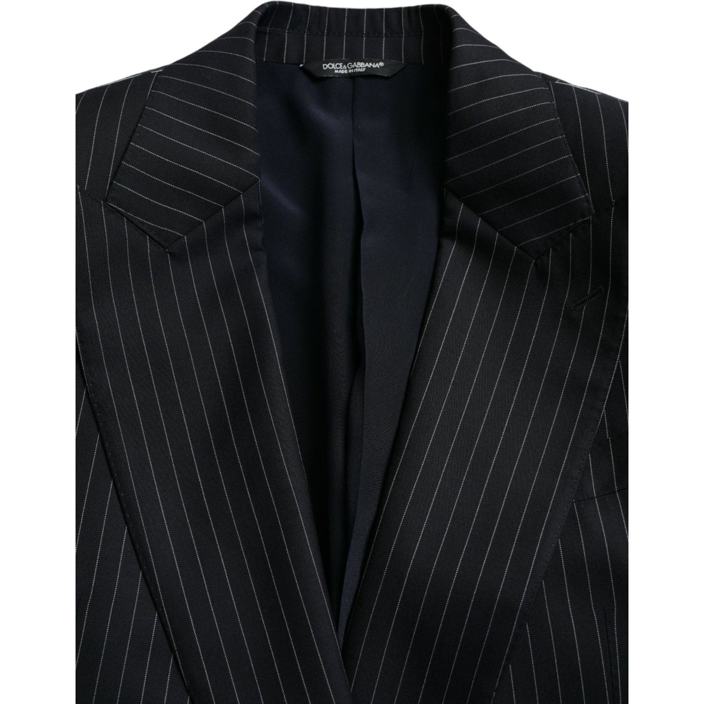 Dolce & Gabbana Black Stripe SICILIA Double Breasted Coat Blazer Dolce & Gabbana Black
