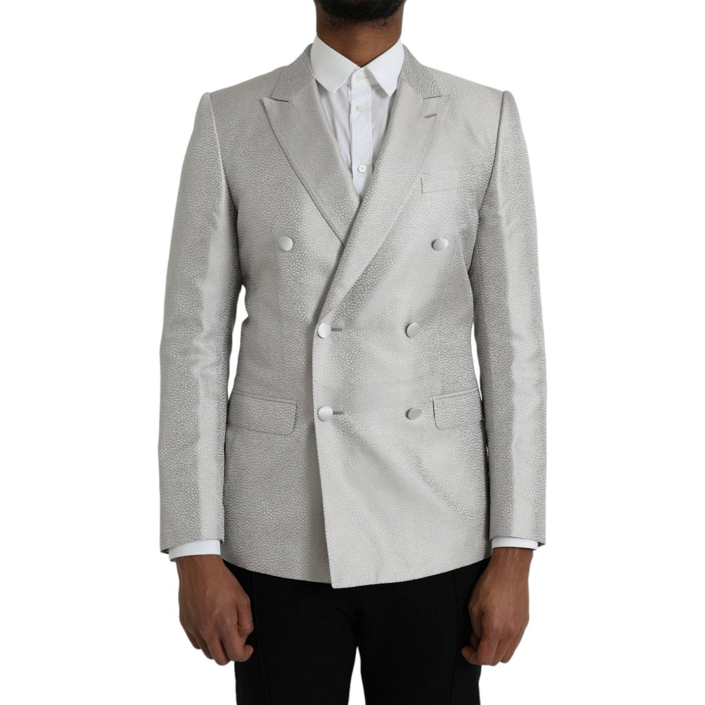 Dolce & Gabbana Off White MARTINI Double Breasted Coat Blazer Dolce & Gabbana Dark Gray