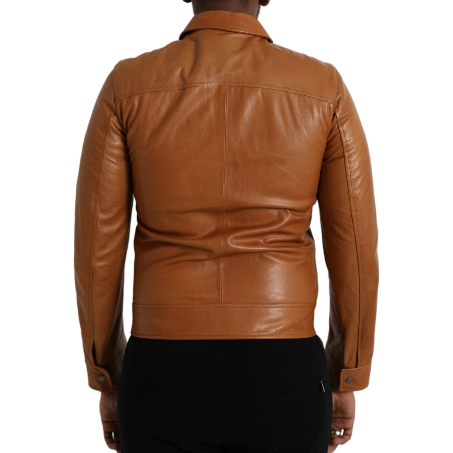 Dolce & Gabbana Brown Lamb Leather Full Zip Blouson Jacket Dolce & Gabbana Saddle Brown