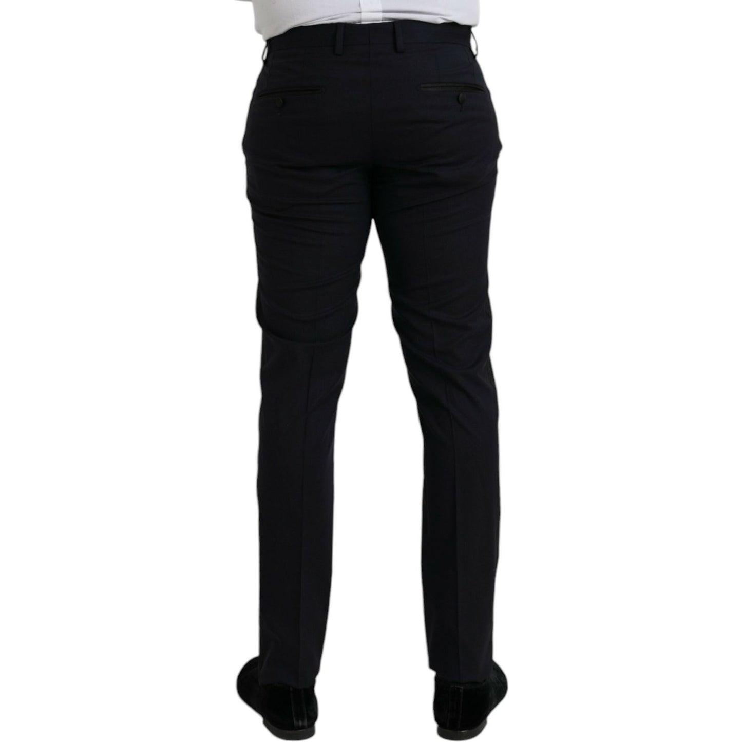 Dolce & Gabbana Dark Blue Wool Slim Fit Formal Pants Dolce & Gabbana Black