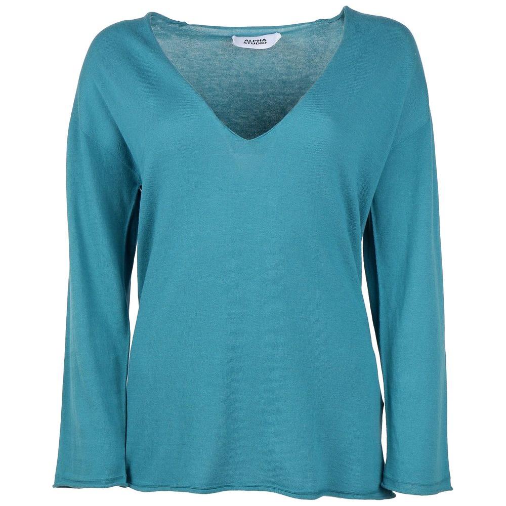 Alpha Studio Green Cotton Sweater Alpha Studio Steel Blue