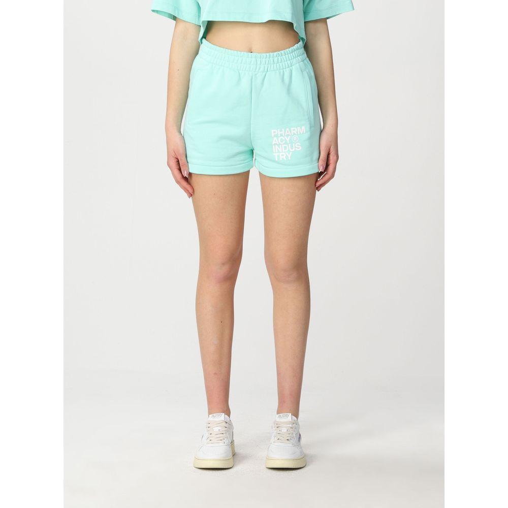 Women's green cotton shorts by Pharmacy Industry with logo, made in Italy, featuring summer fashion vibe.