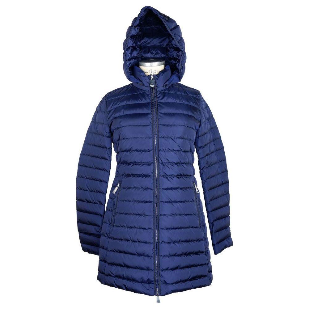 Add Elegant Blue Down Puffer Jacket with Hood Add Dark Slate Gray