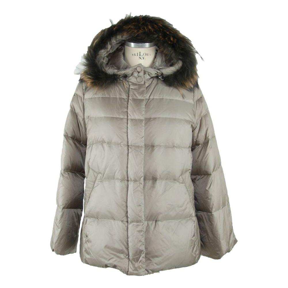 Emilio Romanelli Elegant Gray Polyamide Fur-Trimmed Coat Emilio Romanelli Dark Gray