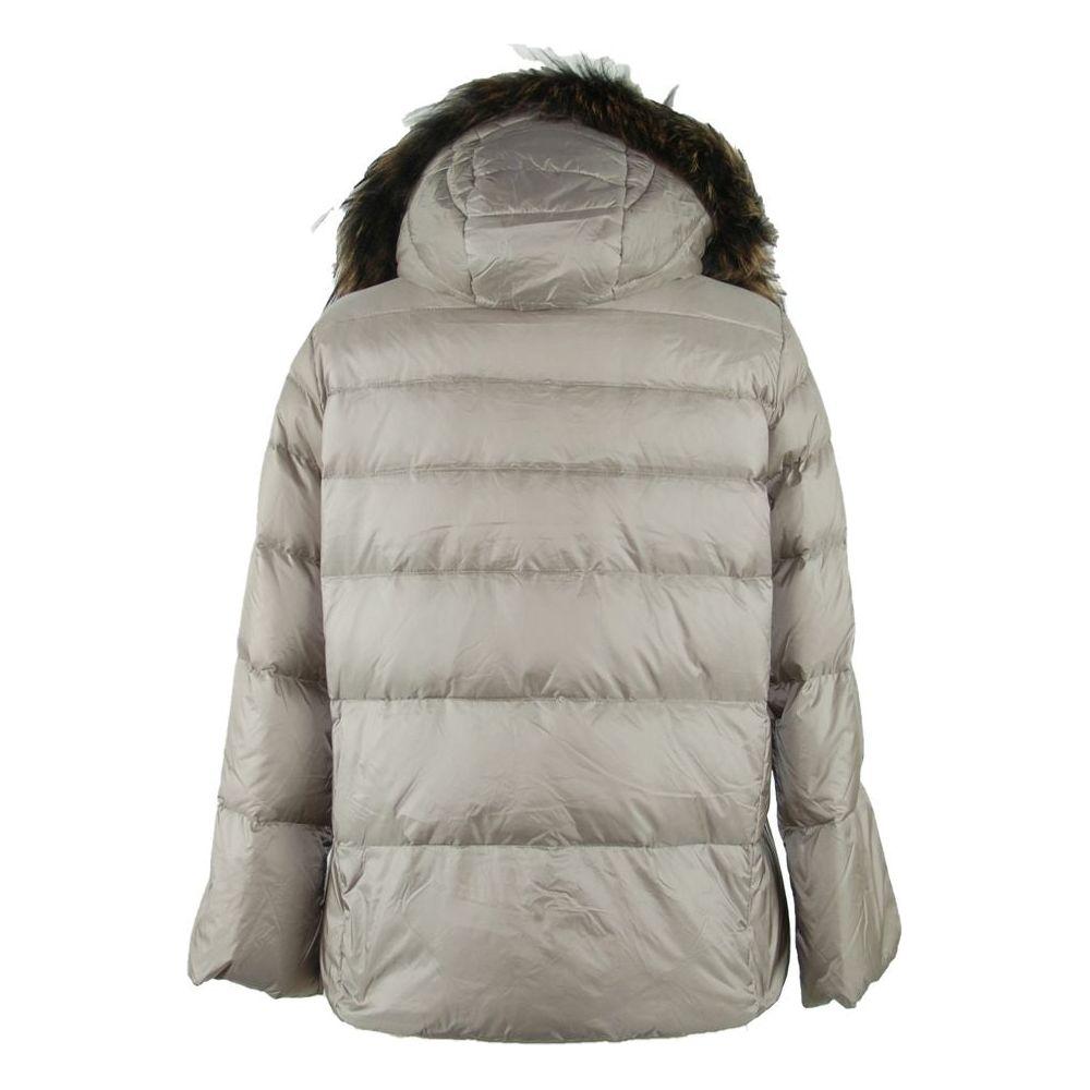 Emilio Romanelli Elegant Gray Polyamide Fur-Trimmed Coat Emilio Romanelli Dark Gray