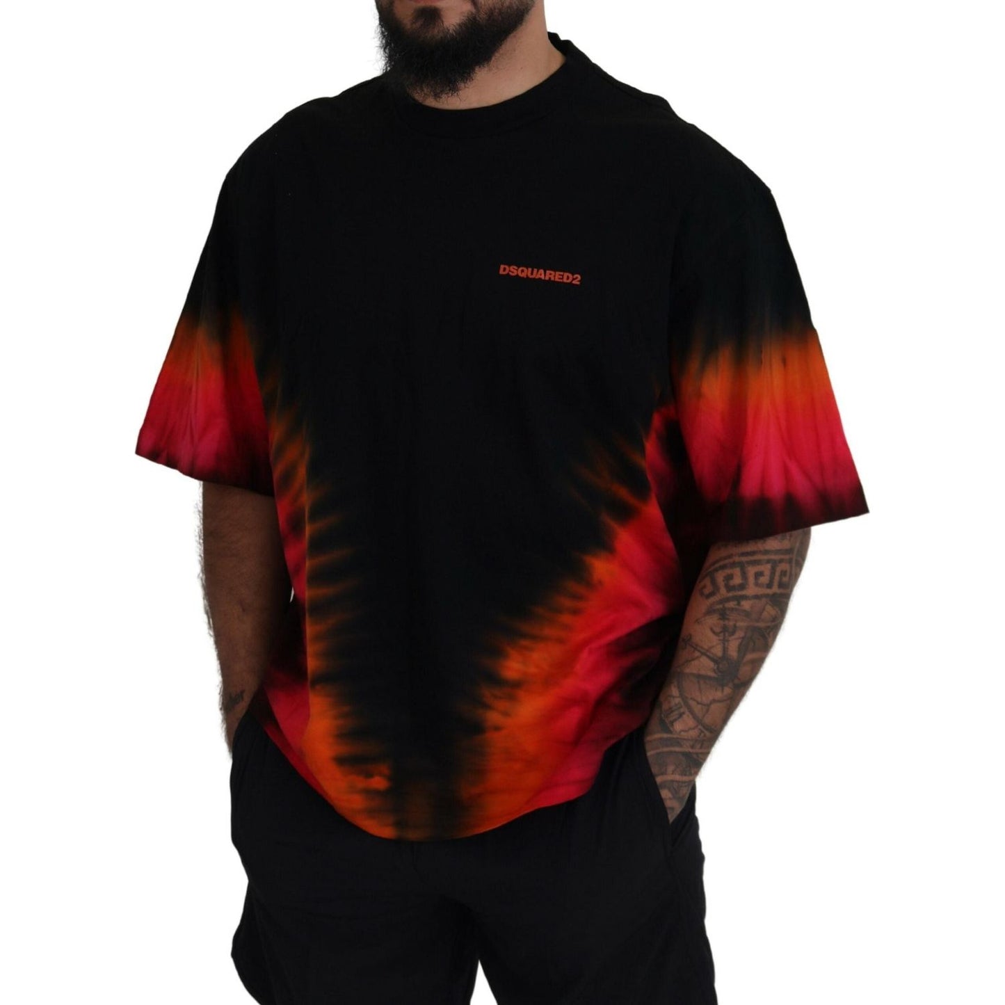 Dsquared² Black Orange Cotton Short Sleeves Crewneck T-shirt Dsquared² Black