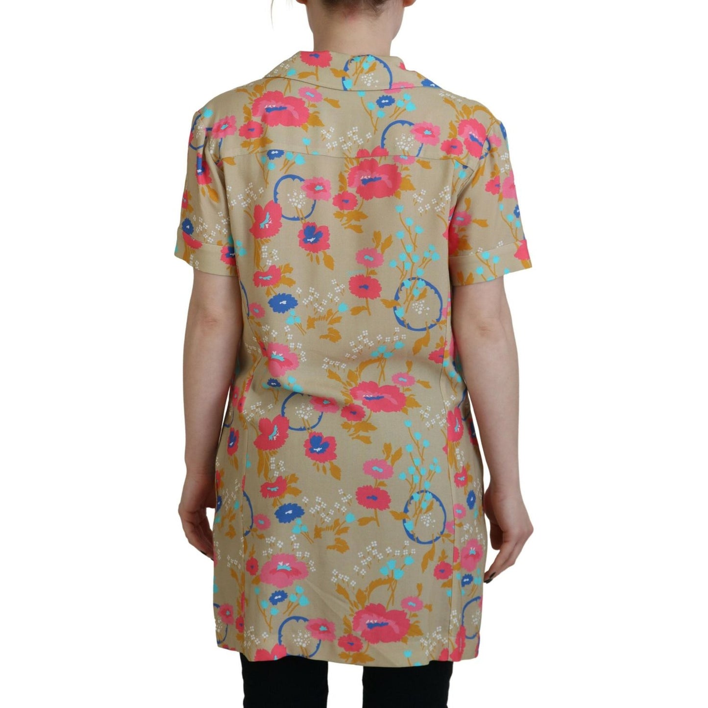 Dsquared² Multicolor Printed Collared Button Front Long Blouse Top Dsquared² Rosy Brown
