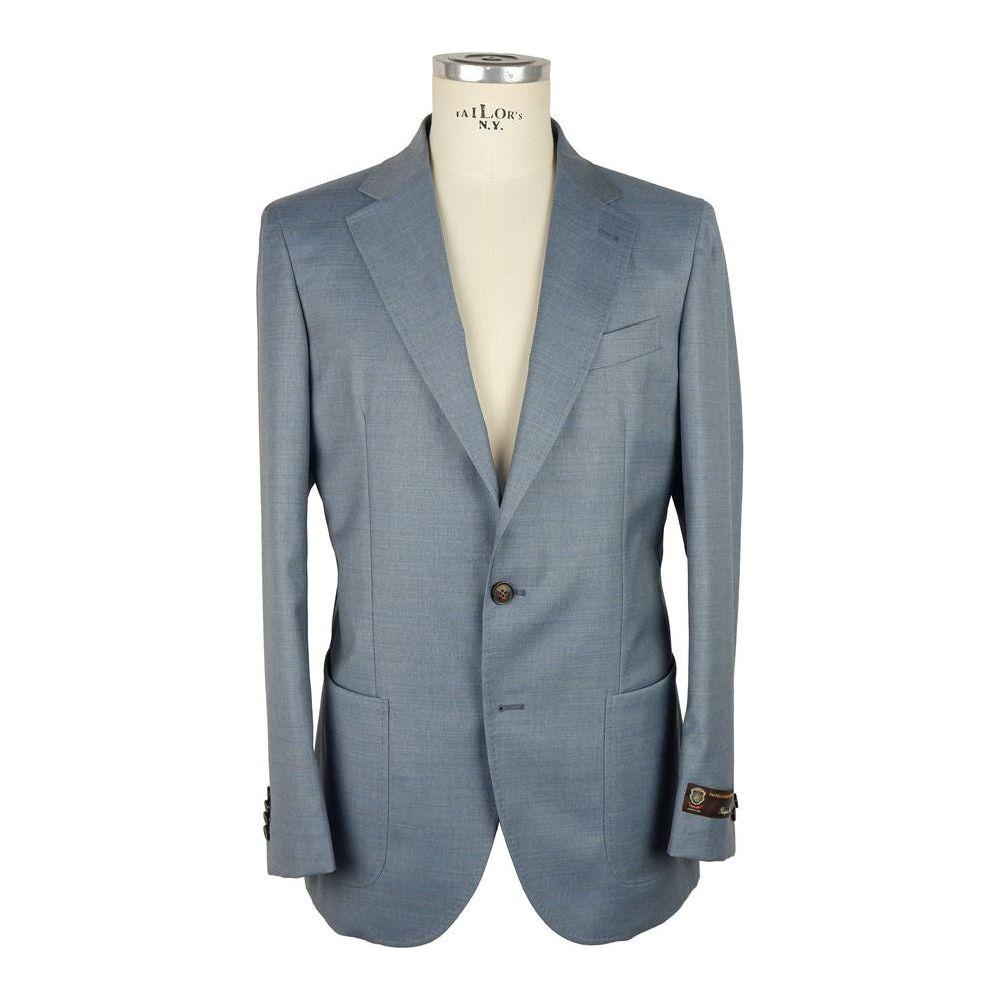 Emilio Romanelli Light Blue Wool Men Blazer Emilio Romanelli Slate Gray