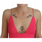 Dsquared² Pink Ribbed Knit Bra Cropped Spaghetti Strap Top TSH83417-38