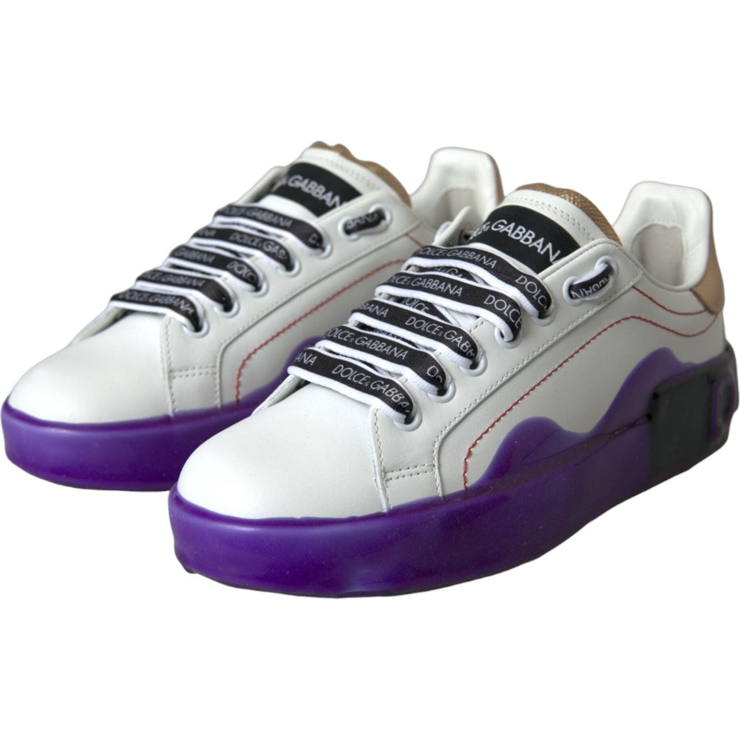 Dolce & Gabbana White Leather Portofino Low Top Sneakers Shoes Dolce & Gabbana Gray