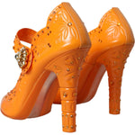 Dolce & Gabbana Orange CINDERELLA Floral Crystal Pumps Shoes LA10837-39