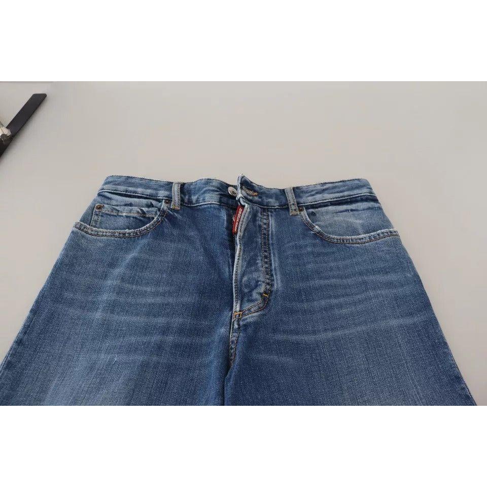 Dsquared² Blue Distressed High Waist Straight Denim Jeans Dsquared² Gray