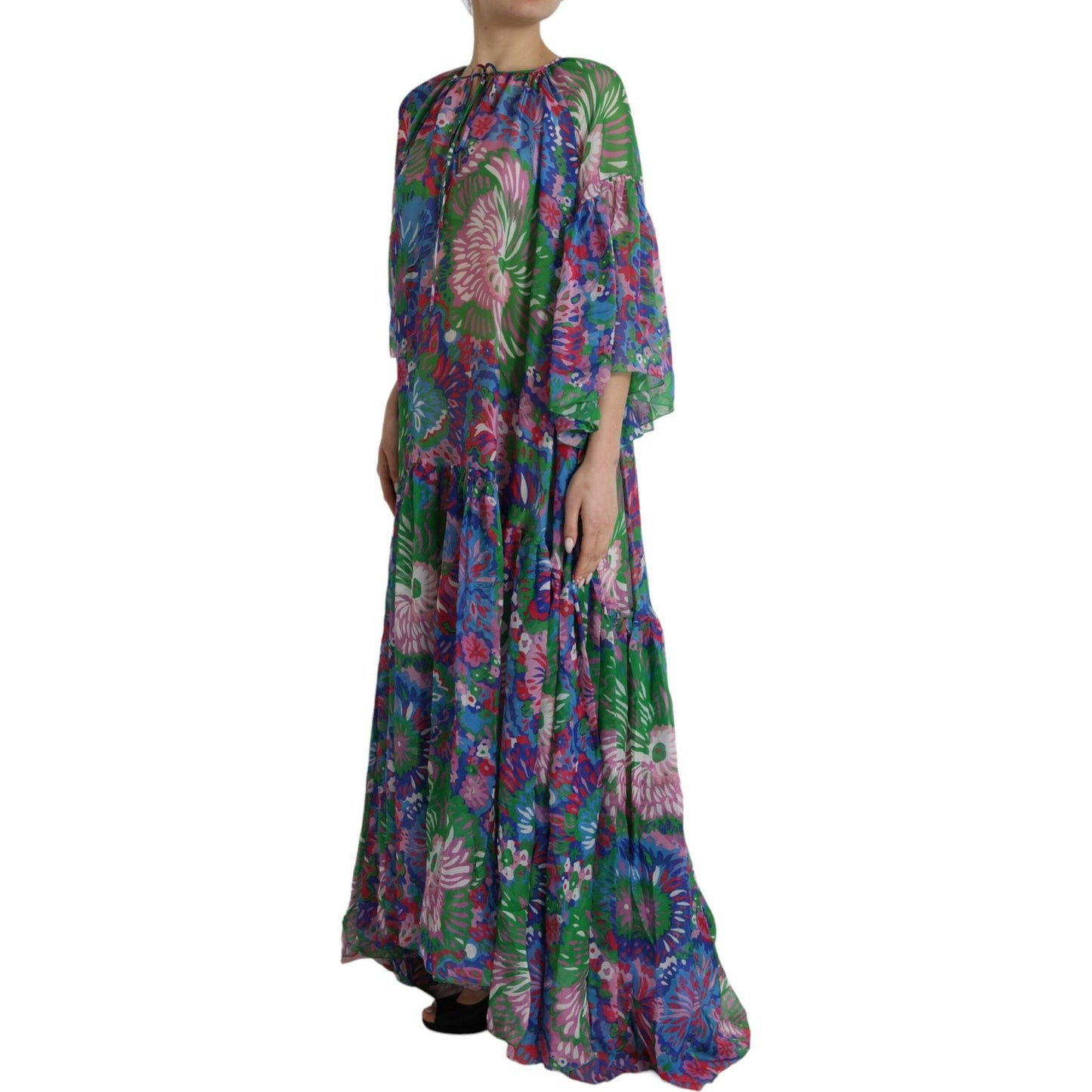 Dolce & Gabbana Multicolor Floral Silk Kaftan Maxi Dress Dolce & Gabbana Dark Slate Gray