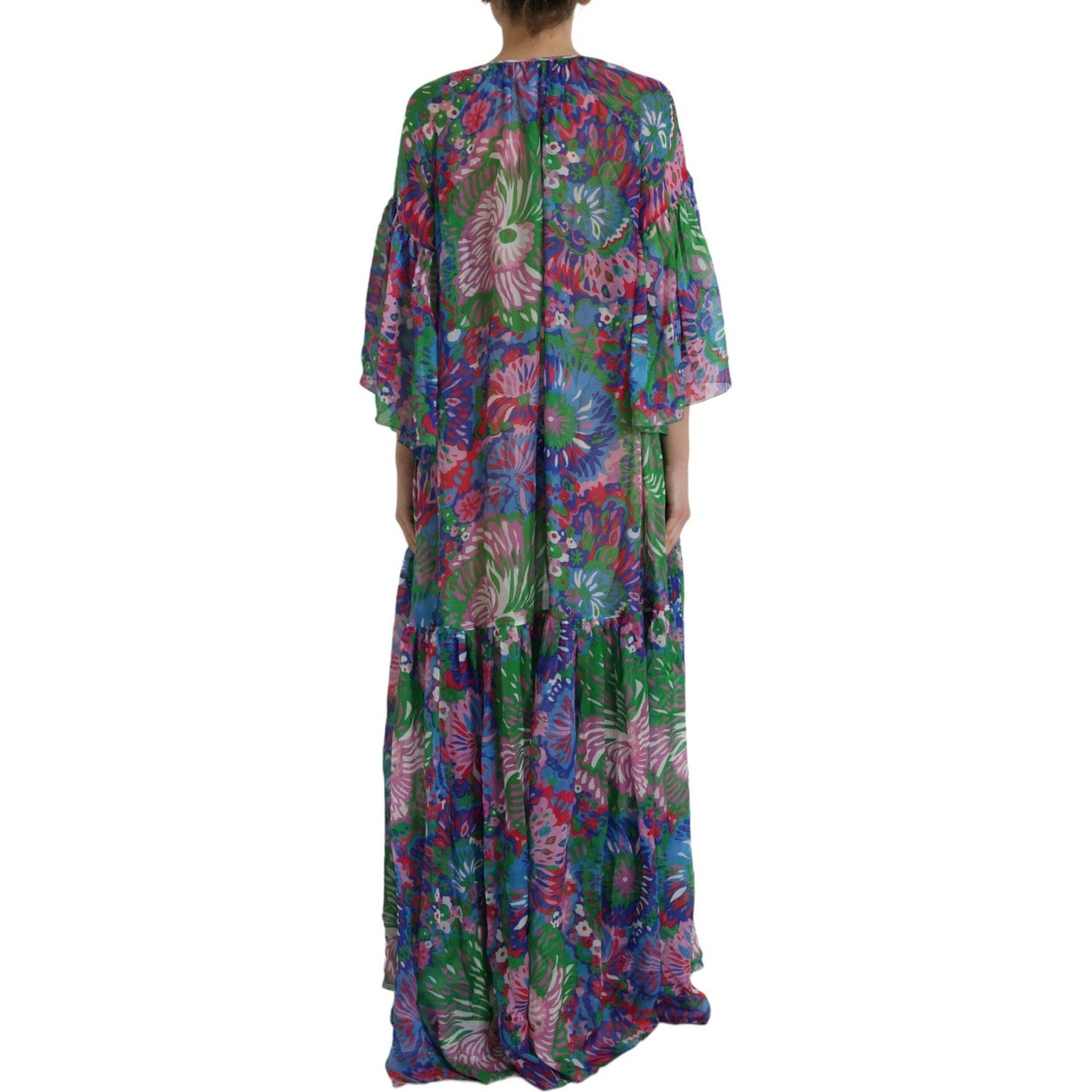 Dolce & Gabbana Multicolor Floral Silk Kaftan Maxi Dress Dolce & Gabbana Dark Slate Gray