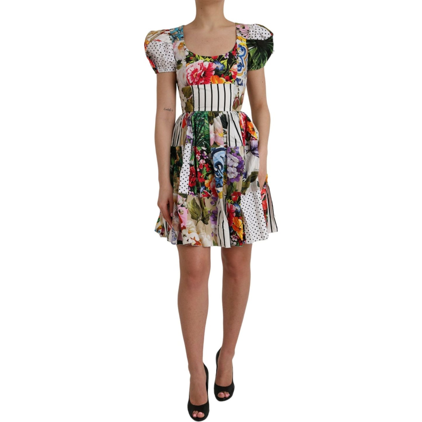 Dolce & Gabbana Multicolor Patchwork Cotton Aline Mini Dress Dolce & Gabbana Dim Gray