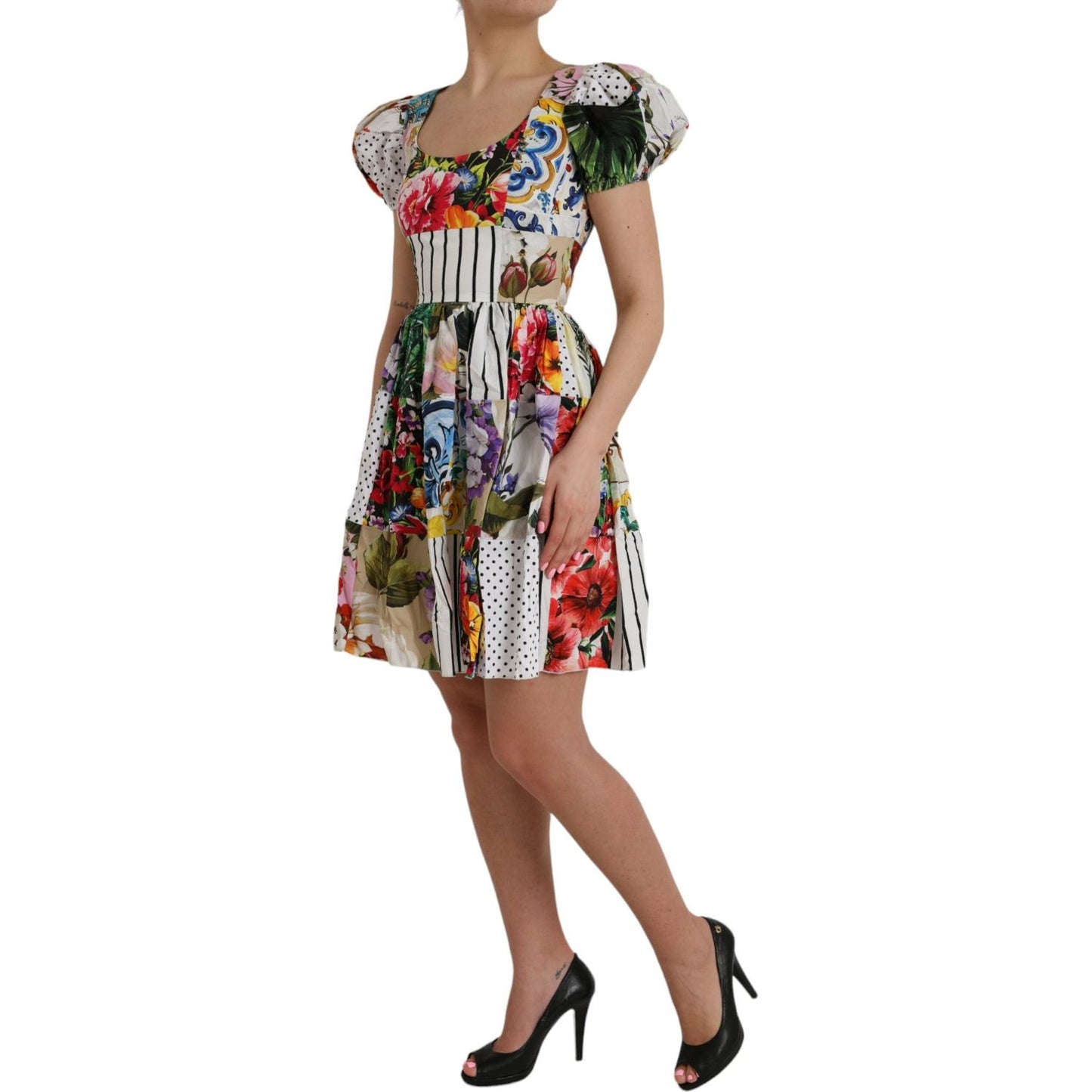 Dolce & Gabbana Multicolor Patchwork Cotton Aline Mini Dress Dolce & Gabbana Dim Gray