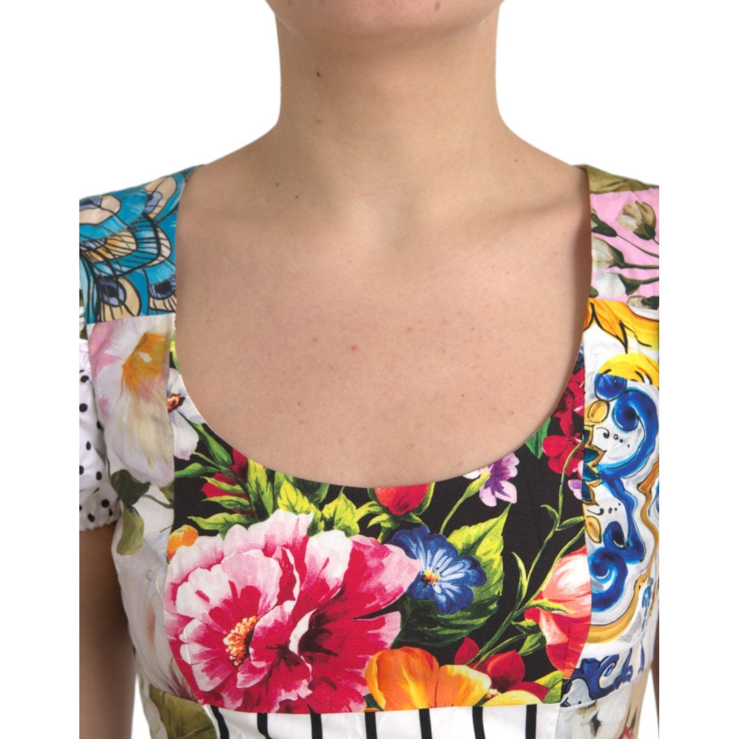 Dolce & Gabbana Multicolor Patchwork Cotton Aline Mini Dress Dolce & Gabbana Rosy Brown