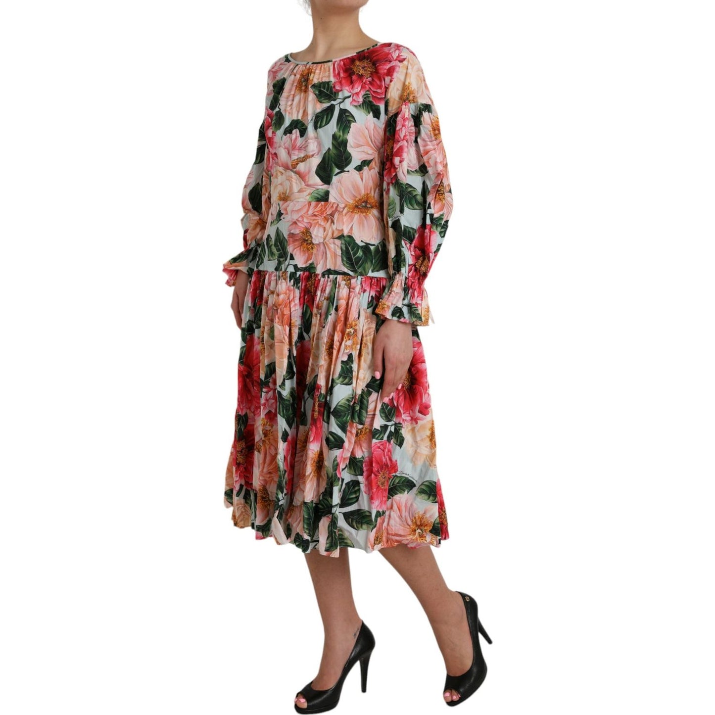 Dolce & Gabbana Multicolor Floral CottonAline Pleated Dress Dolce & Gabbana Dim Gray