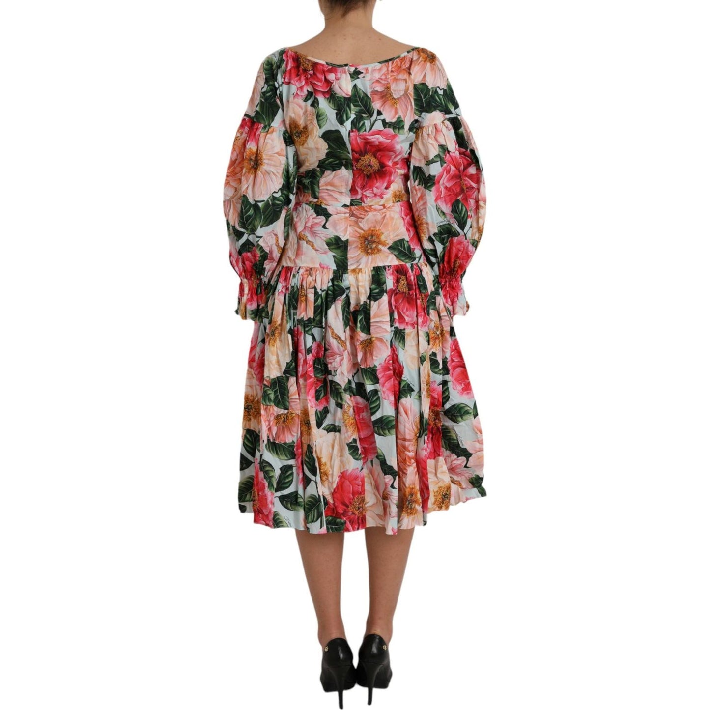 Dolce & Gabbana Multicolor Floral CottonAline Pleated Dress Dolce & Gabbana Rosy Brown
