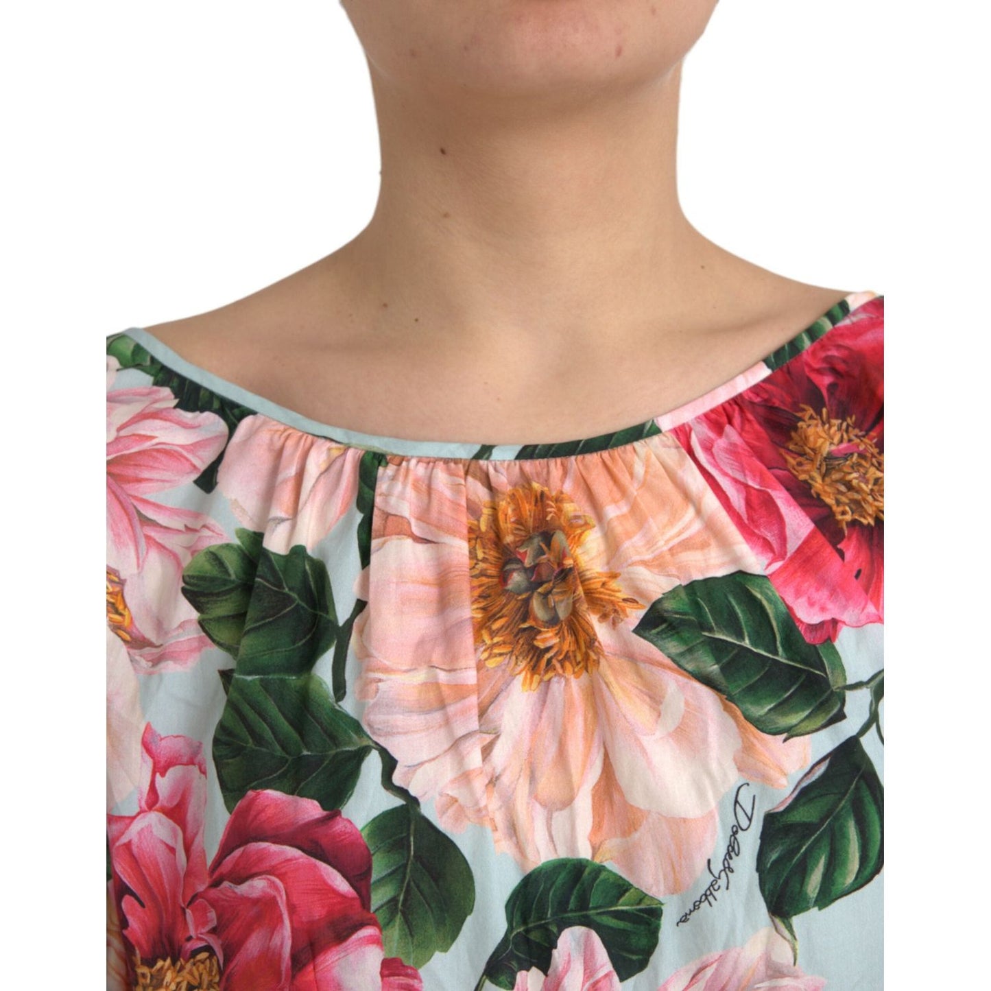 Dolce & Gabbana Multicolor Floral CottonAline Pleated Dress Dolce & Gabbana Tan